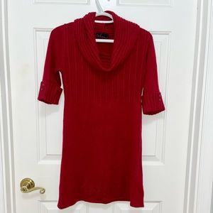 Cowl Neck Sweater Dress 3/4 length sleeves Red Juniors M